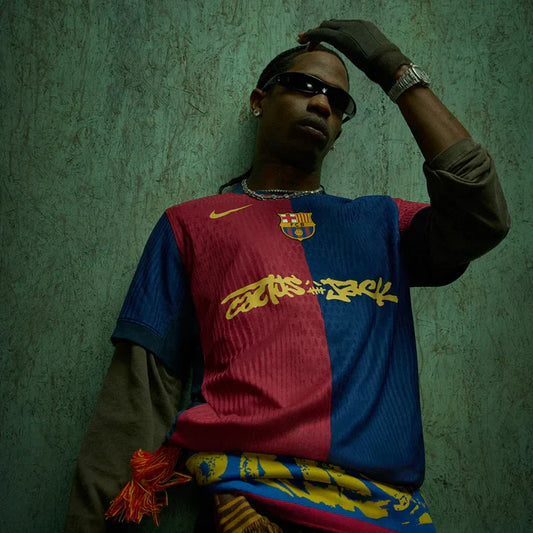 Barcelona Travis Scott Home Fan Jersey 2025/26 Spotify and FC Barcelona Collab With Travis Scott on a Special Cactus Jack