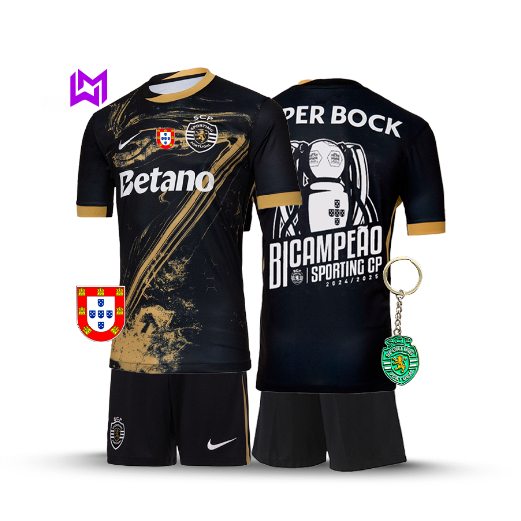 Conjunto Infantil Sporting Terceiro “7” Ronaldo BICAMPEÃO 2024/25 - MODELO EXCLUSIVO! 🦁🏆
