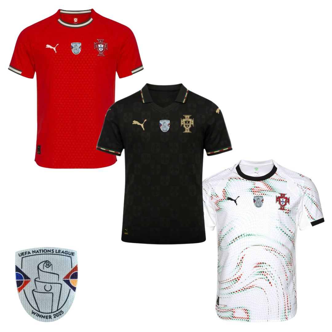 Portugal Fan Jersey Home, Away e Black Panther 2025/26 - Kit 3 Fan Jersey