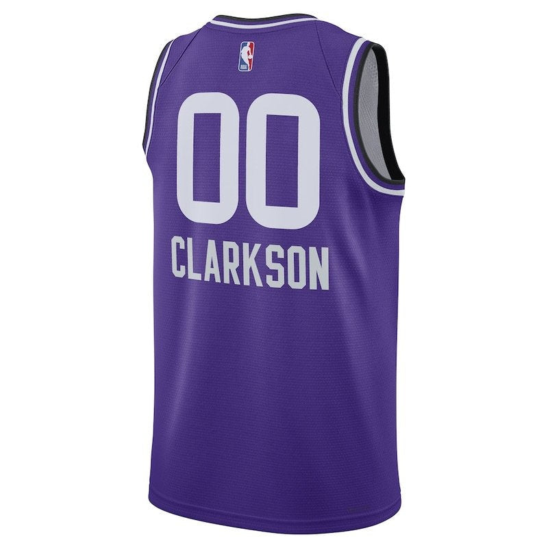 Camiseta unisex de la NBA Jordan Clarkson de los Utah Jazz, edición 23/24, morada, edición City