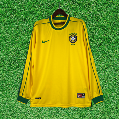 Brazil Home Jersey 1998 Retro Long Sleeve