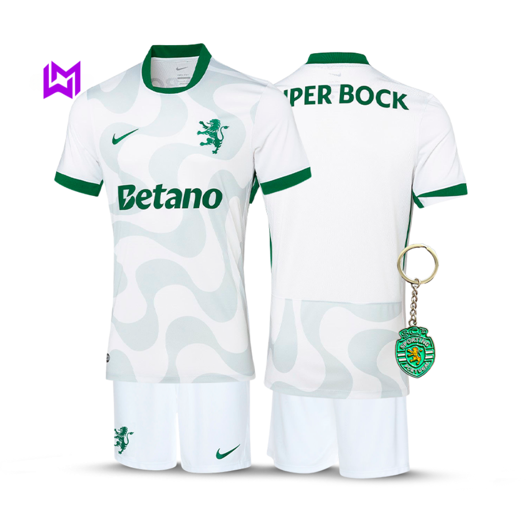 Conjunto Infantil Sporting Alternativa Branca 2025/26 - LANÇAMENTO! 🔥💚