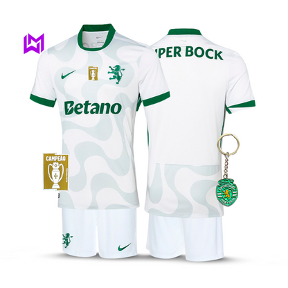 Conjunto Infantil Sporting Alternativa Branca 2025/26 - LANÇAMENTO! 🔥💚
