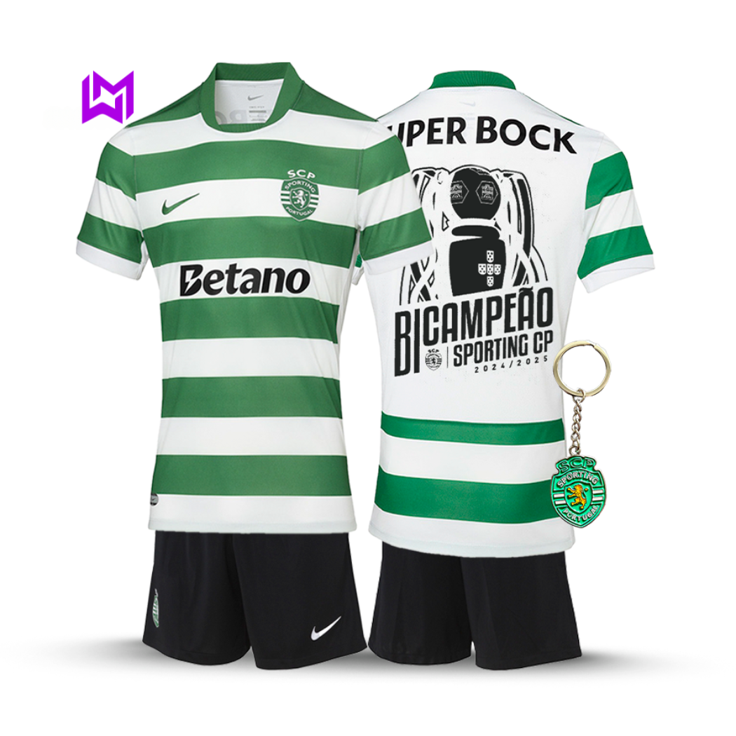 Conjunto Infantil Sporting Principal BICAMPEÃO 2025/26 - LANÇAMENTO! 🦁🏆