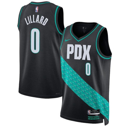 Camiseta unisex de la NBA Damian Lillard de los Portland Trail Blazers 2023 - Edición Ciudad - Negra