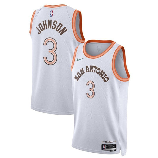 Camiseta unisex de la NBA Keldon Johnson de los San Antonio Spurs (23/24) - Blanca - Edición Ciudad